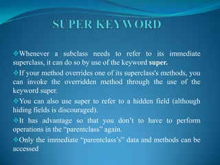 Ppt on this and super keyword | PPTX | Programming Languages | Computing