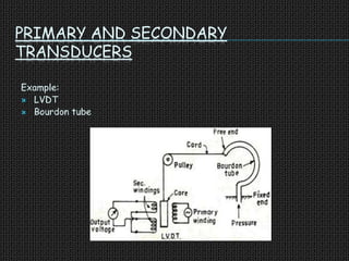 PRIMARY AND SECONDARY
TRANSDUCERS
Example:
 LVDT
 Bourdon tube
 
