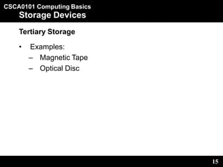 CSCA0101 Computing Basics
15
Storage Devices
Tertiary Storage
• Examples:
– Magnetic Tape
– Optical Disc
 
