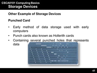 CSCA0101 Computing Basics
Storage Devices
Other Example of Storage Devices
Punched Card
• Early method of data storage use...