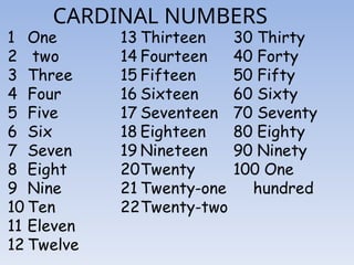 CARDINAL NUMBERS
 