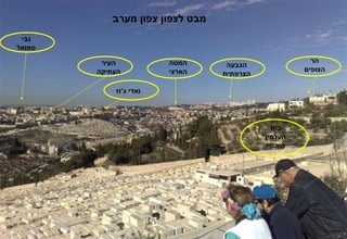 ‫מבט לצפון צפון מערב‬
 ‫נבי‬
‫סמואל‬

         ‫העיר‬           ‫המטה‬                           ‫הר‬
                                   ‫הגבעה‬
        ‫העתיקה‬          ‫הארצי‬                        ‫הצופים‬
                                  ‫הצרפתית‬

            ‫ואדי ג'וז‬




                                              ‫בית‬
                                            ‫העלמין‬
                                            ‫היהודי‬
 