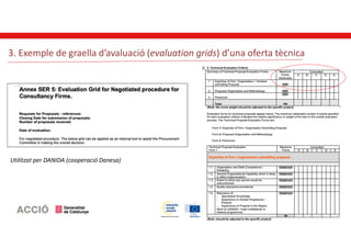 3. Exemple de graella d’avaluació (evaluation grids) d’una oferta tècnica
Utilitzat per DANIDA (cooperació Danesa)
 