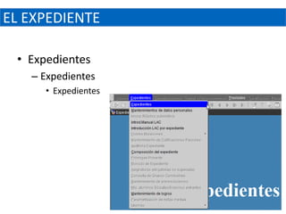 EL EXPEDIENTE

 • Expedientes
   – Expedientes
      • Expedientes
 