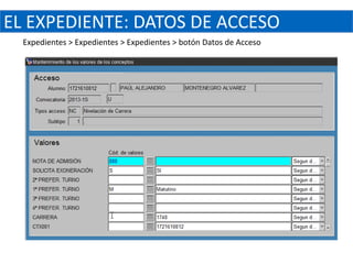 EL EXPEDIENTE: DATOS DE ACCESO
  Expedientes > Expedientes > Expedientes > botón Datos de Acceso
 