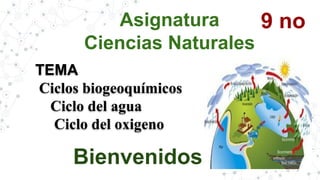 Asignatura
Ciencias Naturales
TEMA
Ciclos biogeoquímicos
Ciclo del agua
Ciclo del oxigeno
Bienvenidos
9 no
 