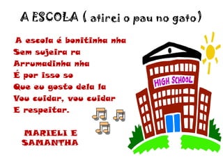 PREVENÇÃO (o cravo brigou com a rosa)  O lixo caiu no rioJogado pelas pessoasO lixo entupiu a ruaE houve inundação. Por isso fique esperto,Não jogue lixo no chãoAjude a cuidar do rioE da nossa população.            EDUARDA E TALITA