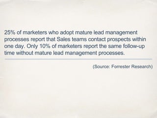 25% of marketers who adopt mature lead management 
processes report that Sales teams contact prospects within 
one day. On...