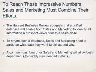 To Reach These Impressive Numbers,
Sales and Marketing Must Combine Their
Efforts.
✤ The Harvard Business Review suggests ...