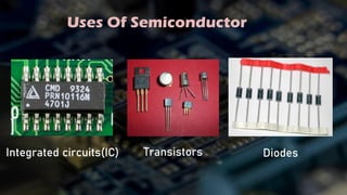 Uses Of Semiconductor
Integrated circuits(IC) Transistors Diodes
 