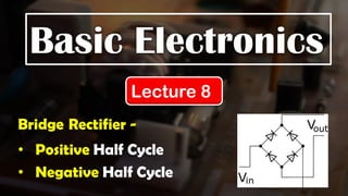 Basic Electronics
Lecture 8
Bridge Rectifier -
• Positive Half Cycle
• Negative Half Cycle
 