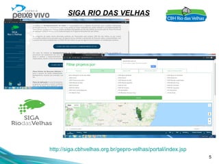 5
SIGA RIO DAS VELHAS
Terraço
http://siga.cbhvelhas.org.br/gepro-velhas/portal/index.jsp
 