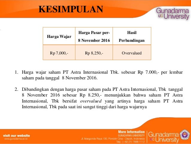 Ppt Penentuan Nilai Harga Wajar Saham Pada Pt Astra Internasional Den