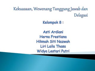 Kelompok 8 : 
Asti Ardiani 
Herna Frestiana 
Hikmah Siti Nazwah 
Liri Laila Thasa 
Widya Lestari Putri 
 
