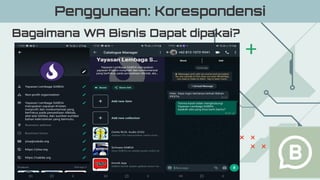 Bagaimana WA Bisnis Dapat dipakai?
Penggunaan: Korespondensi
 