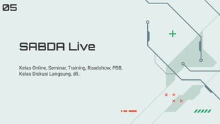 Kelas Online, Seminar, Training, Roadshow, PBB,
Kelas Diskusi Langsung, dll..
SABDA Live
05
 