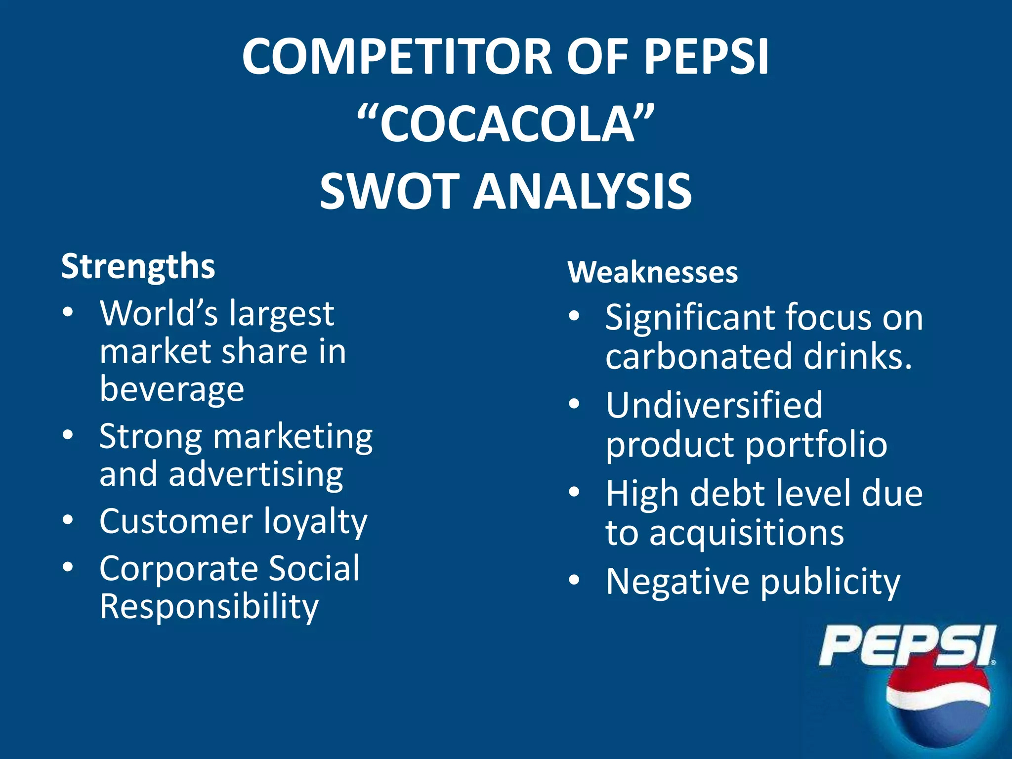 Strategic Management Project on Pepsi Cola Pakistan | PPTX