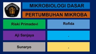 MIKROBIOLOGI DASAR
PERTUMBUHAN MIKROBA
Riski Primadevi
Aji Sanjaya
Sunaryo .
.
Rofida
 