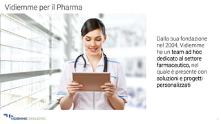 4
Vidiemme per il Pharma
Dalla sua fondazione
nel 2004, Vidiemme
ha un team ad hoc
dedicato al settore
farmaceutico, nel
quale è presente con
soluzioni e progetti
personalizzati
 