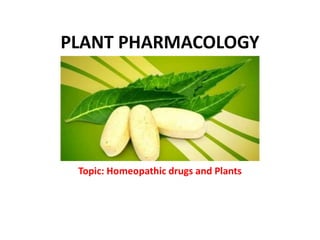 PLANT PHARMACOLOGY
Topic: Homeopathic drugs and Plants
 