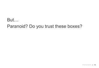 But…
Paranoid? Do you trust these boxes?




                                      © pixelpark   |   13
 