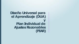 Diseño Universal para
el Aprendizaje (DUA)
y
Plan I
ndividual de
AjustesR
azonables
(PIAR)
 