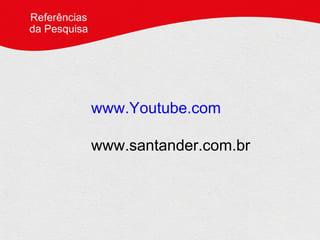 Referências da Pesquisa www.Youtube.com www.santander.com.br 