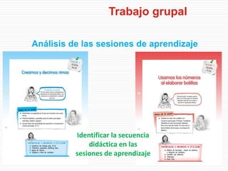 Análisis de las sesiones de aprendizaje
Trabajo grupal
Identificar la secuencia
didáctica en las
sesiones de aprendizaje
 