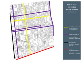 VIAS del
  marco
inmediato
 internas




  Vías colectoras
  Calle Catedral y
  calle Esperanza



  Vías troncales
  Matucana, cumming,
  agustinas, santo
  domingo y portales



  autopista
  Autopista central
  Ruta 5


  Vías
  metropolitanas
  Alameda
  Bernardo o’higgins
 