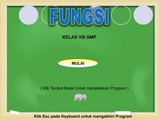KELAS VIII SMP




                  MULAI




  ( Klik Tombol Mulai Untuk menjalankan Program )




Klik Esc pada Keyboard untuk mengakhiri Program
 
