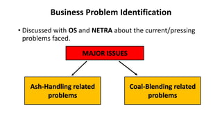 Business Problem Identification
• Discussed with OS and NETRA about the current/pressing
problems faced.
MAJOR ISSUES
Ash-Handling related
problems
Coal-Blending related
problems
 