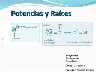Potencias y Ra íces Integrantes:   Pablo Nettle Sara Silva Curso:   2º medio C Profesor:   Ricardo Vergara 