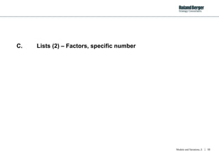 C. Lists (2) – Factors, specific number 