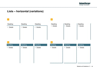 Lists – horizontal (variations) Heading Details Heading Details Heading Details Heading Details Heading Details Heading Details Heading Details Heading Details Heading Details Heading Details Heading Details Heading Details 1 2 3 4 