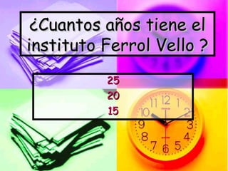 ¿Cuantos años tiene el instituto Ferrol Vello ? 25 20 15 