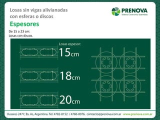 Losas sin vigas alivianadas
con esferas o discos
Espesores
De 15 a 23 cm:
Losas con discos.
 