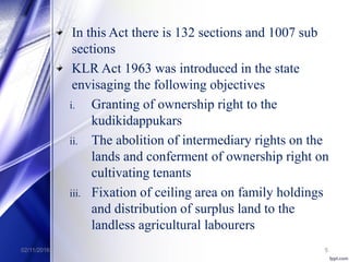 കേരള ഭൂ പരിഷ്കരണ നിയമം 1963 -Ppt present | PDF