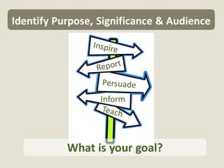 Identify Purpose, Significance & Audience




           What is your goal?
 
