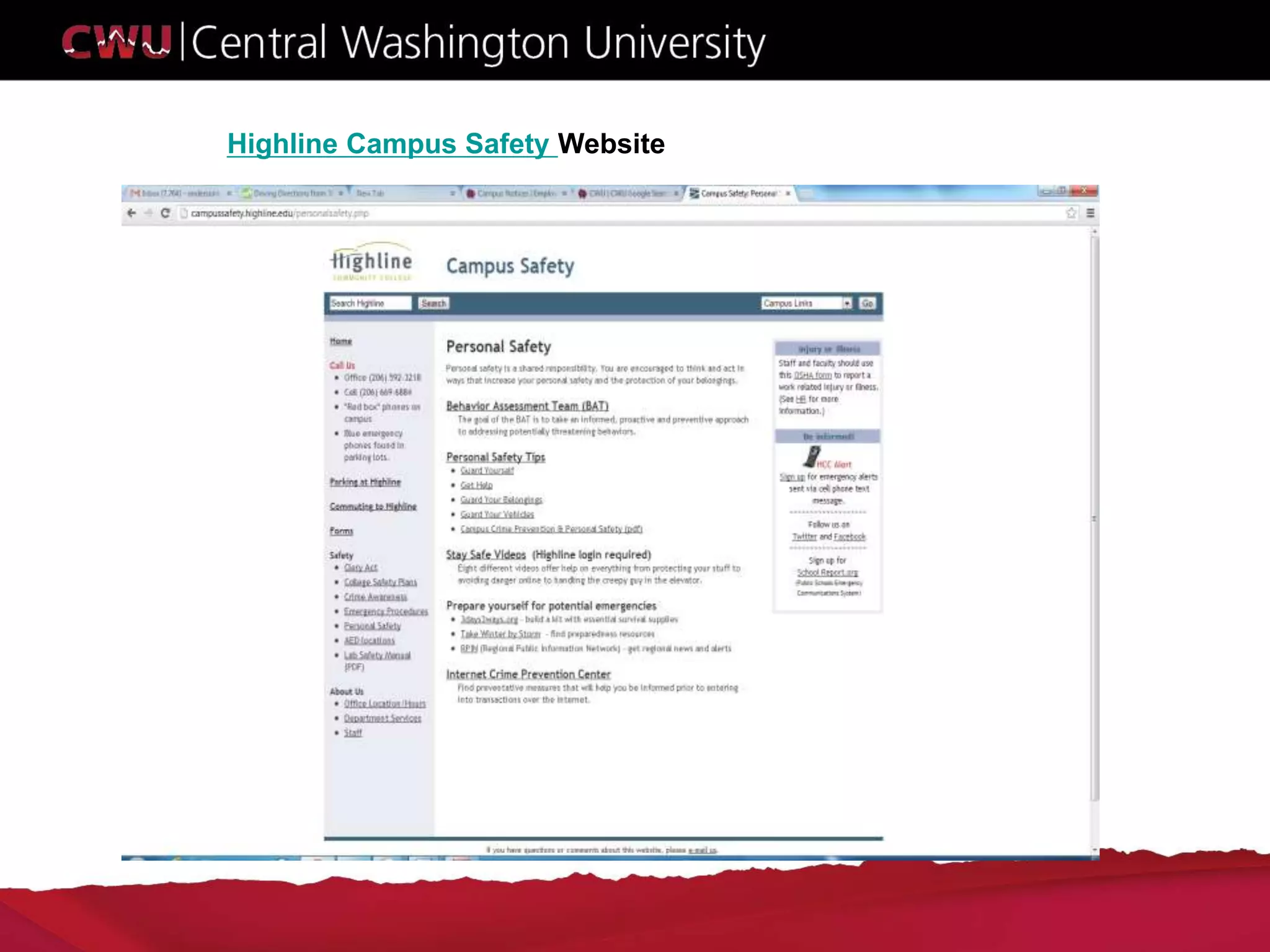 Highline Campus Safety Website
 