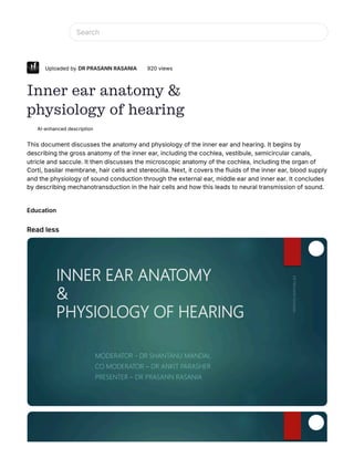 inner ear anatomy and physiology of hearing | PDF