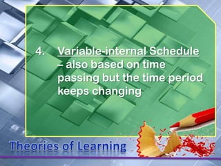 4.   Variable-internal Schedule
     – also based on time
     passing but the time period
     keeps changing
 