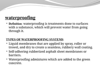 Waterproofing Definition COMPARATIVE ANALYSIS OF CEMENTITIOUS AND CRYSTALLINE ADMIXTURES USED IN ...