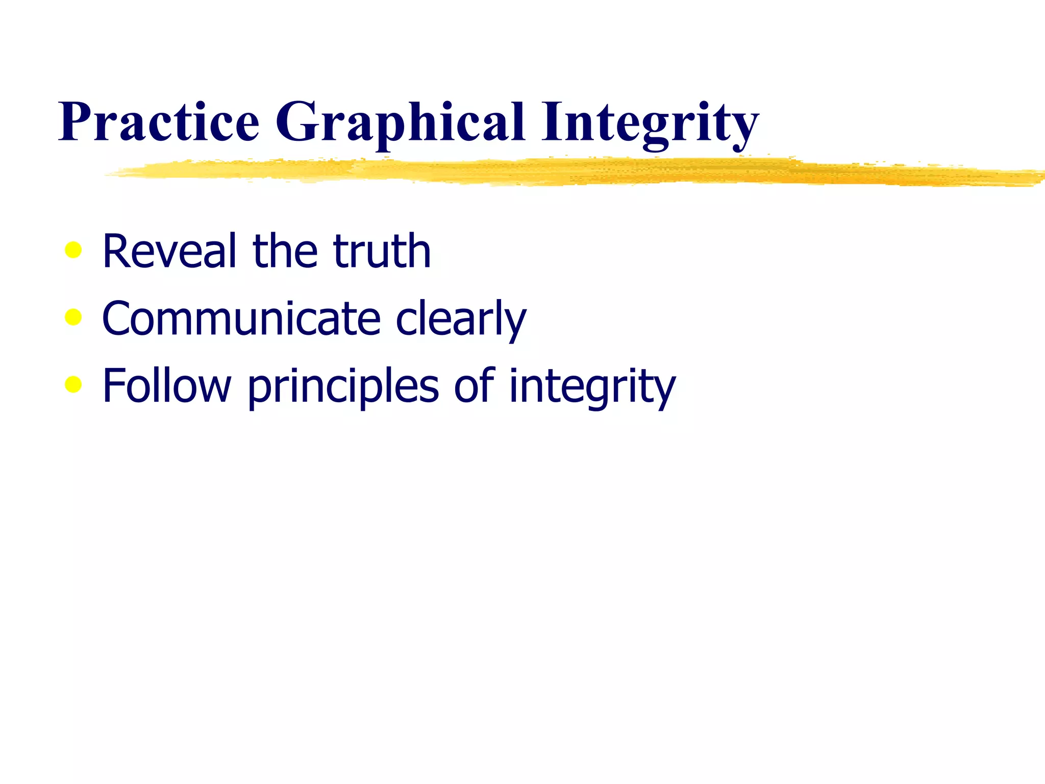 Practice Graphical Integrity  Reveal the truth Communicate clearly Follow principles of integrity 