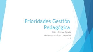 Prioridades Gestión
Pedagógica
Andrés Cisterna Carvajal
Magister en currículo y evaluación
2018
 