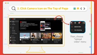2. Click Camera Icon on The Top of Page
2
3
4
1
Then, choose
“Upload
video” menu
 