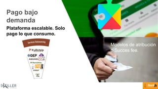 Modelos de atribución
o Succes fee.
Pago bajo
demanda
Plataforma escalable. Solo
pago lo que consumo.
 