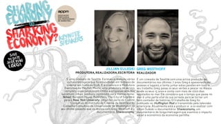 Jillian Suleski
Produtora,Realizadora,Escritora
É uma cineasta de Seattle.Escreveue realizou várias
curtas-metragens que foramexibidas em festivais de
cinema em todos os EUA. É a criadora e a Produtora
Executiva da Playfish Media,uma produtora de serviço
completo especializada em ONGs e empresas sem fins
lucrativos.Jillian produziu conteúdos para marcas como:
Yahoo!, Random House Publishers, The City of Seattle e
para a New York University. Jillian faz parte do Comité
Consultivo do Instituto de Cinema de Seattle e do
Conselho Consultivo da Universidade de Washington. O
seu último projecto que co-realiza com Greg Westhoff é o
documentário,Shareconomy.
Greg Westhoff
Realizador
É um cineasta de Seattle comuma activa produção de
documentários nos últimos 7 anos.Greg é apaixonado por
pessoas e lugares,e tenta juntar estas paixões em todo o
seu trabalho.Greg passa os seus verões a pescar no Alasca
desde os seus 15 anos e conta com mais de 1000 dias
registados no mar.Ele considera que o tempo que passa no
mar é uma parte vital da sua jornada para se tornar um
bom contador de histórias.O trabalho de Greg foi
publicado no Huffington Post e transmitido pela televisão
americana.Atualmente está a produzir e a co-realizar com
Jillian Suleski o documentário: Shareconomy,um
documentário de longa-metragemque examina o impacto
social e económico da economia partilha.
 
