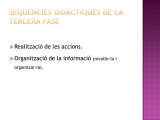 Realització      de les accions.

 Organització      de la informació   (recollir-la i
 organitzar-la).
 