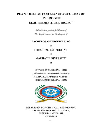 PLANT DESIGN FOR MANUFACTURING OF HYDROGEN BY STEAM METHANE REFORMING ...
