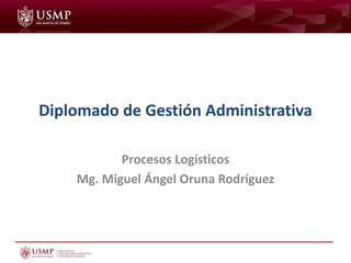 Diplomado de Gestión Administrativa
Procesos Logísticos
Mg. Miguel Ángel Oruna Rodríguez
 